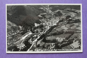 Ansichtskarte AK Bad Peterstal 1937 Flugzeugaufnahme Bahnhof Schienen Kirche Rathaus
